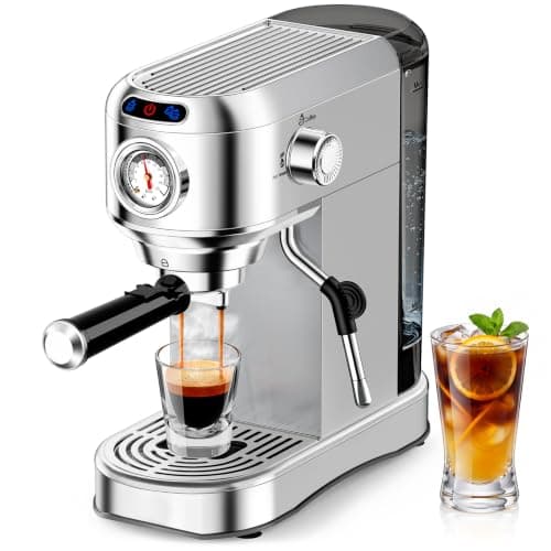 AERCANA Espresso Machine 20 Bar, Compact Espresso Coffee Machine with Milk Frother, Stainless Steel Coffee Maker with 34oz Removable Water Tank, Cappuccino Machine for Home, Office, Latte (Silver)