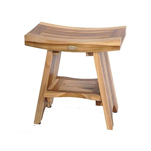 EcoDecors EarthyTeak Serenity 18 in. Eastern Style Shower Stool with Shelf ED961