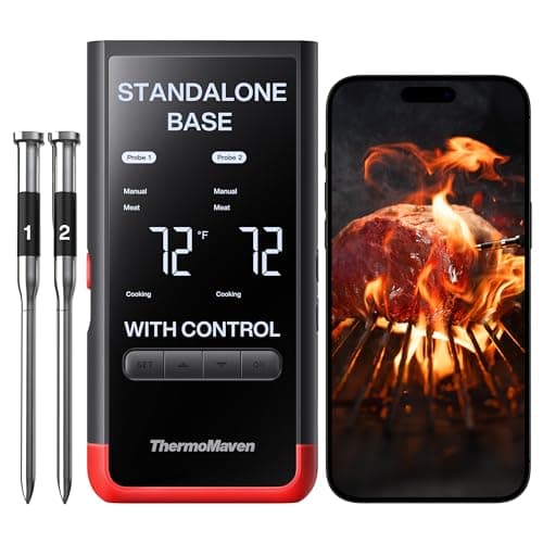 Thermomaven Wireless Bluetooth Smart Meat Thermometer: Standalone Base, WiFi Unlimited Range, 6 Sensors with NIST Certified Accuracy, 2 Probes, for Kitchen, BBQ, Grill, Smoker