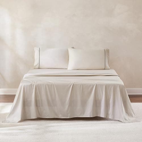 Lush Decor x Chuks Collins Linear Cotton Sheet Set 4 Piece Queen French Oak - Queen Bed - Cotton - Beige - Luxury