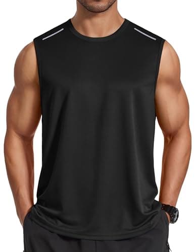 COOFANDY Mens Black Tank Top Mesh Athletic Sleeveless T Shirts Quick Dry Gym Tanks Lightweight Workout Muscle Shirt L