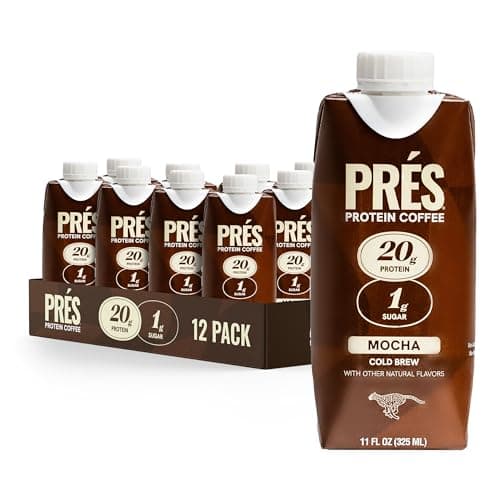 PRES Protein Coffee, Mocha, High Protein, Real Cold Brew, 20g Protein, 1g Sugar, 100 Calories, Protein Snacks, No Added Sugar, Coffee, Breakfast, Protein, Kosher, Soy Free, Nut Free, Non-GMO, Low Carb (12 Pack)