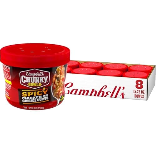 Campbell's Chunky Soup, Spicy Chicken & Sausage Gumbo Soup, 15.25 oz Microwavable Bowl (Case of 8)