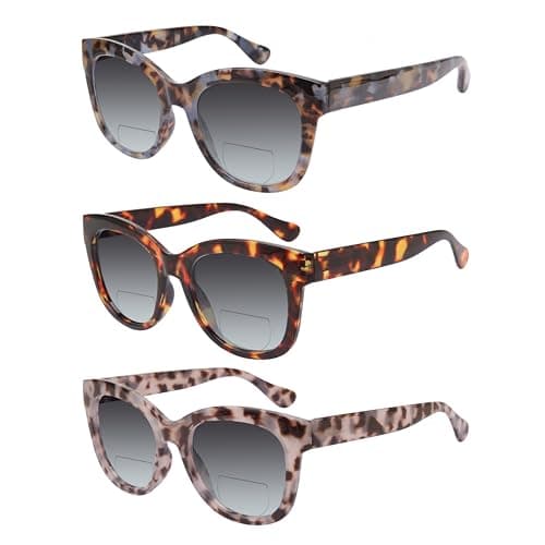 Dolarosey Bifocal Reading Glasses Sunglasses 3 Pack Oversized Spring Hinge Vintage Reader (1.5)