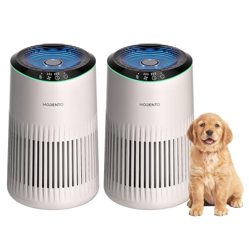 Air Purifiers for Bedroom Home for Smoke Pet Dander Odors, Air Purifier with Sleep Mode Small Air Purifier with Fragrance Sponge for Bedroom Office, Blue Ambient Light, 23dB Quiet, 2 Pack Ivory