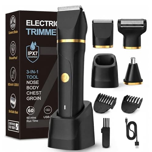 Beard Trimmer for Men,Manscape 3-in-1 Electric Razor Groin Groomer,IPX7 Waterproof Wet/Dry,Versatile Body Hair Trimmer for Ball/Beard/Nose,USB Rechargeable & Nose/Shaves Head,Christmas Gifts for Men