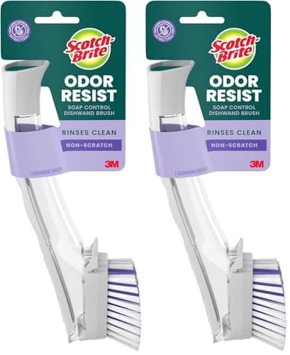 Scotch-Brite Advanced Soap Control Dishwand Brush Scrubber, Antibacterial* Dish Wand Brush with Soap Dispenser (Pack of 2)