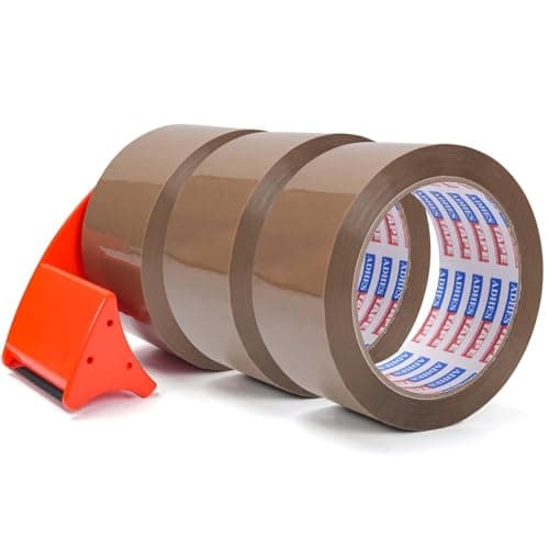 ADHES Brown Packing Tape with Dispenser, 1.88in x 55yds x 2.6mil, Heavy Duty Shipping Tape for Boxes, Strong Adhesive Box Sealing Tape, 3 Rolls