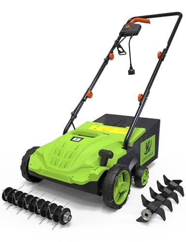 2-in-1 Electric Dethatcher Scarifier, Lawn Dethatcher with Collection Bag, 4-Position Depth Adjustment,13-Inch Working Width, Foldable Handle Design for Easy Carrying and Storage,Thatcher for Lawn