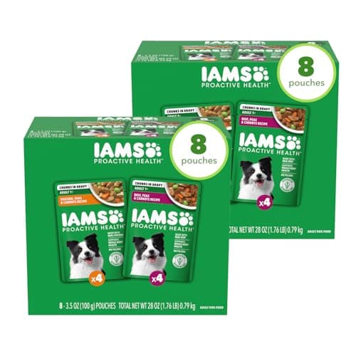 IAMS Proactive Health Adult Wet Dog Food Variety Pack, 3.5 oz. Pouch, (8 Count) (Pack of 2)