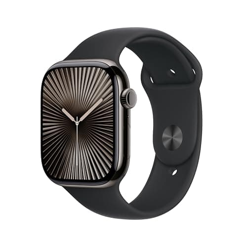 Apple Watch Series 10 [GPS + Cellular 46mm case] Smartwatch with Slate Titanium Case with Black Sport Band - S/M. Fitness Tracker, ECG App, Always-On Retina Display, Water Resistant