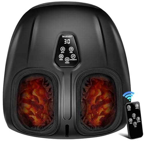 Musugy Foot Massager, Shiatsu Foot Massager Machine with Heat & Vibration & Compression for Plantar Fasciitis, Neuropathy - 5 Intensity, 4 Modes, 2 Heat, US Size 11, Relax for Women, Mom, Black