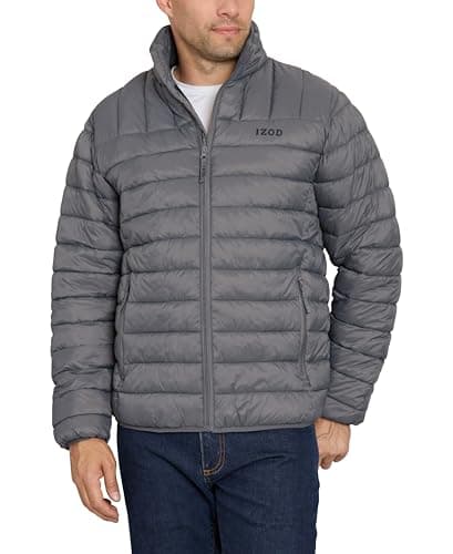 IZOD Men's Classic Puffer Jacket, Grey, Large