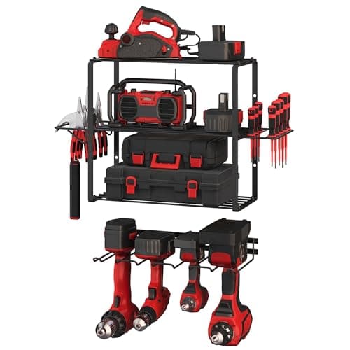 Power Tool Organizer - 4-Tier Garage Shelving Unit with 140lb Max Capacity - Wall Mount Garage Storage System for Tools by Stalwart