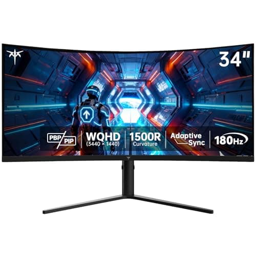 KTC 34 Inch UWQHD Curved Gaming Monitor, 3440x1440 Ultrawide PC Monitor 1500R, 180Hz, 21:9, Adaptive Sync, 1ms MPRT, 4000:1 Contrast, PIP/PBP, Tilt Swivel Pivot Height Adjustment, HDMI&DP, H34S5