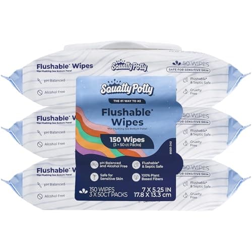 Squatty Potty Flushable Wipes - 3 Packs of 50 (150 Total Wet Wipes)
