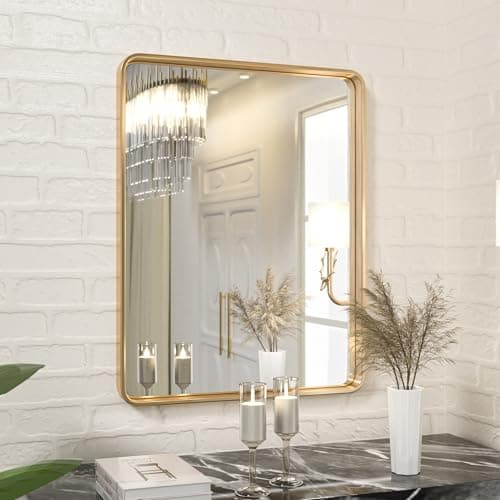DENRICK Gold 16"*20"Bathroom Mirror for Wall Wall Mounted Square Metal Mirror (Horizontal/Vertical)