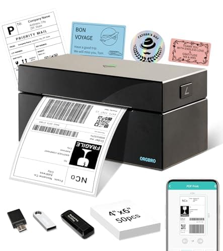 ORGBRO Bluetooth Thermal Shipping Label Printer, Z1-Plus Wireless 4X6 Shipping Label Printer for Small Business Office or Home Support iPhone Android Windows macOS Chrome Amazon Ebay Shopify USPS