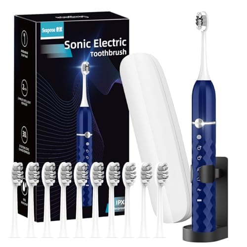 Sonic Electric Toothbrush Set, Equipped with 10 Brush Heads and Travel case, IPX8 Waterproof, 2-Minute Timer, 42000 High-Frequency Vibrations, 5 Modes, The First Choice for Gift Giving, Dark Blue