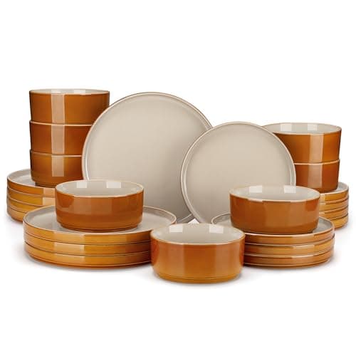 vancasso ONION Ceramic Plates and Bowls Sets, 24 Pieces Grey Dinnerware Sets for Kitchen, Reactive Glaze Dishes Set for 8, Dishwasher and Microwave Safe