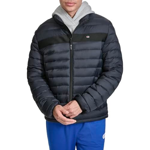 Champion Men's Lightweight Packable Puffer Jacket, Black, Large