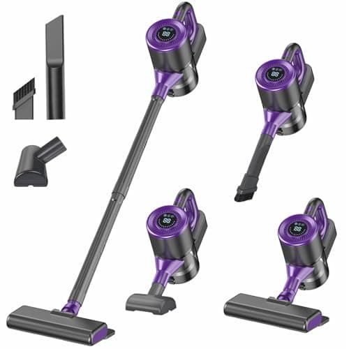 Cordless Vacuum Cleaner, Powerful Suction Vacuum Cleaners for Home, Stick Vacuum Cordless Rechargeable with LED Screen and 3-Speed Suction, Lightweight Handheld Vacuum for Pet Hair, Hard Floor, Carpet