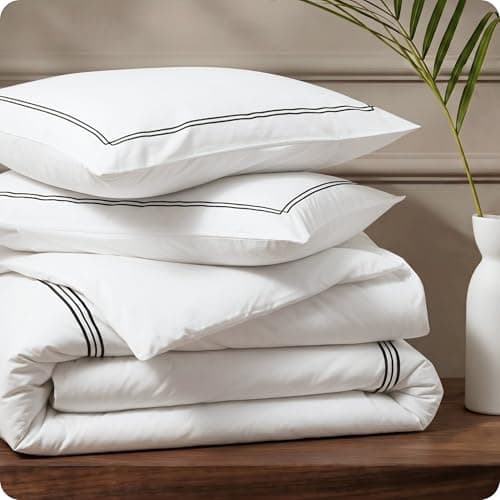 Bedsure 100% Cotton Percale Duvet Cover King, Luxury Hotel Duvet Cover, White Comforter Cover with Embroidery, PureWoven Breathable & Lightweight Bedding Set for All Season, 3 Pieces, 104"x90"