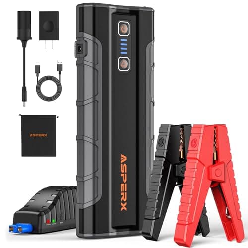 ASPERX Car Jump Starter, 2500A Peak Battery Starter for 10L Gas or 7.3L Diesel Engines, 12V Auto Battery Booster, Lithium Jump Box with USB QC3.0, Jump Pack with Built-in LED Light