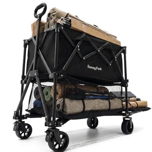 SUNNYFEEL Lightweight 47''L Double Decker Wagon for Sport, 270L Collapsible Wagon Cart,331lbs Collapsible Outdoor Utility Wagon Cart for Shopping Garden Camping,Black-Lightweight