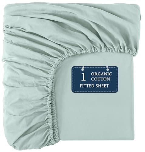 Lane Linen 100% Organic Cotton Queen Size Fitted Sheet Only (60"x80") - Super Soft 100% Cotton Queen Fitted Sheet - Lightweight & Durable Cotton Bed Sheet - Cool Blue