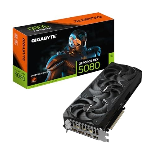 GIGABYTE GeForce RTX 5080 WINDFORCE SFF 16G Graphics Card, 16GB 256-bit GDDR7, PCIe 5.0, WINDFORCE Cooling System, GV-N5080WF3-16GD Video Card