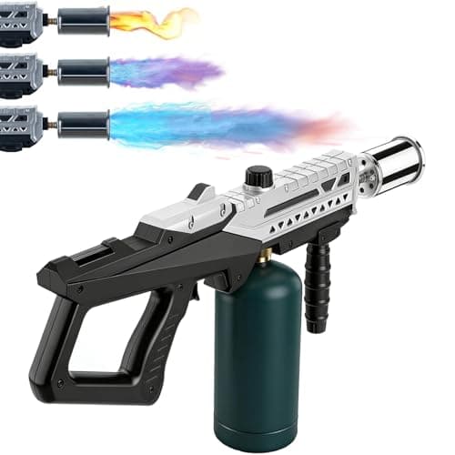 Powerful Propane Torch Gun, Adjustable Flame Thrower Gun, Kitchen Torch Culinary Torch Sous Vide, Weed Burner Torch, Charcoal Lighter, Gifts for Menr(Tank Not Included) (Silver)