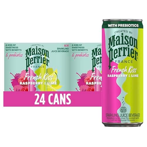 Maison Perrier French Kiss Sweetened Sparkling Juice Beverage, Raspberry & Lime Flavors With Real Fruit Juices, 24Pk