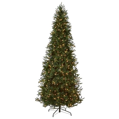 National Tree Company 9 ft Pre-Lit Tiffany Fir Slim Artificial Christmas Tree, 800 Clear Lights, Includes Stand