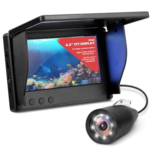 Pyle 4.3” Portable Underwater Fishing Camera with TFT LCD Monitor, 1000TVL IP68 Waterproof Camera, 12 Infrared Lights, Rechargeable Battery, Carrying Case & Sunshield for Ice and Sea Fishing