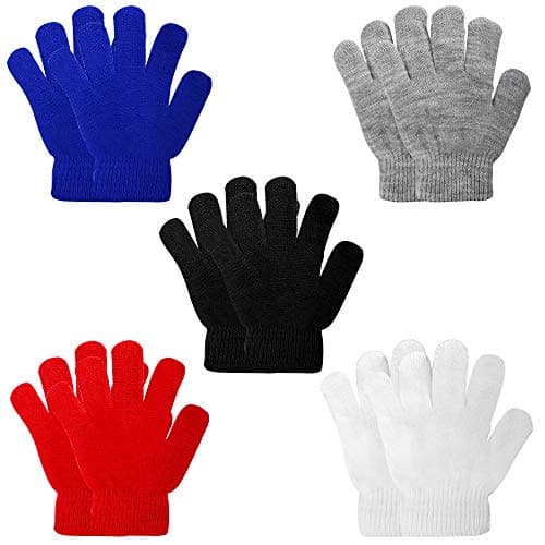 ONESING 5 Pairs Kids Gloves Knit Gloves for Kids Winter Gloves Stretchy White Kid Glove Solid Finger Boys Glove for Girls Boys