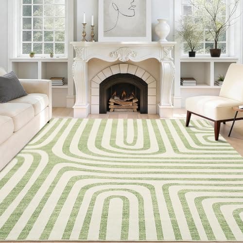 Garvee 9x12 Area Rug, Abstract Modern Washable Rug, Non-Slip Low-Pile Soft Floor Carpet for Bedroom, Living Room, Dining Room, Green