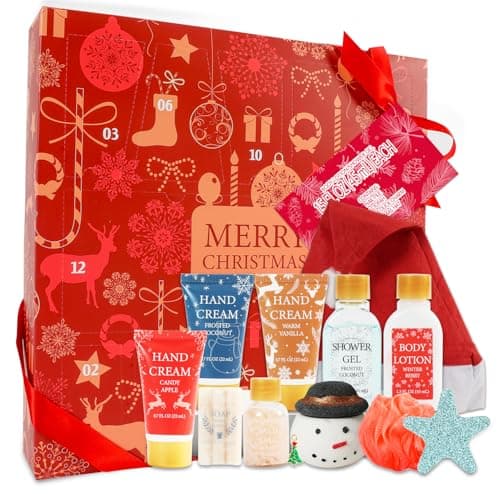 Advent Calendar Holiday Gifts 2025, 12 Pcs Spa Gift Set for Women, Christmas Gift for Women with Christmas Bath Bomb, Hand Cream, Body Lotion,Happy New Year Gifts for Mother