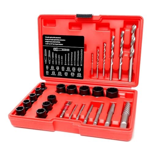 Pexwo 26-Piece Multi-size Bolt Extractor Set, Spiral Screw Extractor, Bolt Extractor Set, with Right Hand Drill Bit, Stripped Bolt Remover, Borken Bolt Extractor Kit for Removing Nuts Bolts