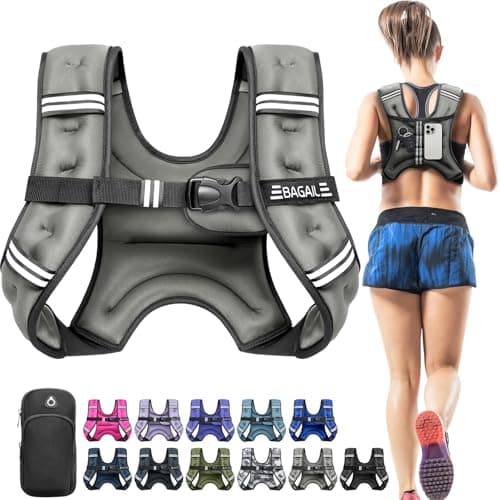 BAGAIL Comfort-Fit Weighted Vest for Woman, Even Weight Distribution, Faster Weight Loss, No-Chafe or Bounce for Walking & Running with Detachable Phone Pouch & Reflective Stripes (Available 5-30lbs)
