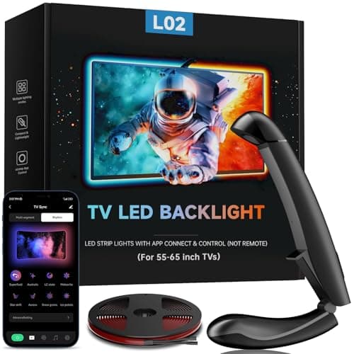 QTU TV LED Backlight with Sensor, 14.7ft Cuttable RGB Strip Lights for 55-65 Inch Screen & PC Monitor, Smart App Control, Game and Music Sync Color That Changing