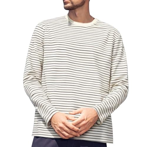 ZVX Mens Long Sleeve Tee Shirts Striped Shirts for Men Casual Round Neck Top Shirt