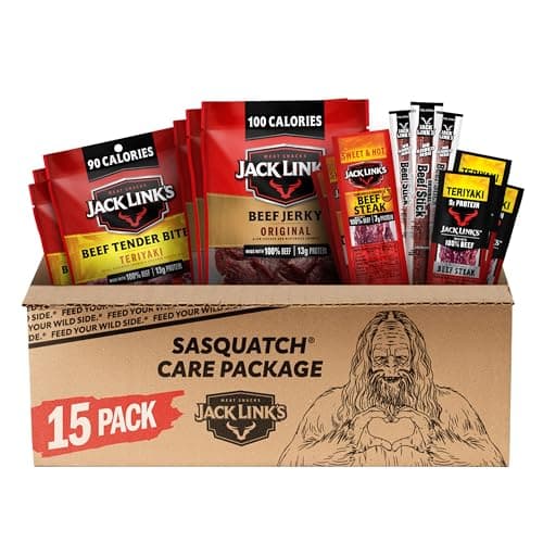 Jack Link's Beef Jerky Variety Pack Gift Basket - 15 Pack - Assorted Jerky, Steaks, and Meat Sticks - Ready to Eat Protein Snacks - Made with 100% Real Beef