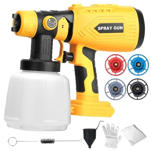 Cordless Paint Sprayer Compatible with Dewalt 20v 60v Flex Batteries (Tool Only) 200W HVLP Paint Gun, 3 Spray Patterns & 4 Size Nozzles for Cabinets,Walls,Furniture,House Painting