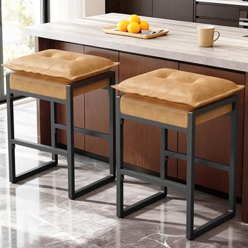 HOMVIMI Barstools with Double Cushion Comfortable Seating, Modern Bar Stools Set of 2 with Footrest, Counter Height Bar Chairs, Easy Assembly, for Kitchen Island, Bar, Counter(Brown)