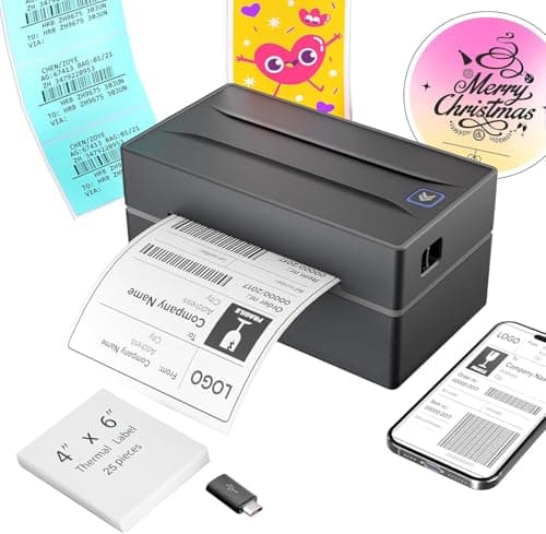 Bluetooth Thermal Shipping Label Printer: 4x6 Wireless Label Maker with Tape for Small Business - Compatible with iPhone, Android, Windows & Mac, Widely Used for USPS UPS Amazon Shopify Etsy