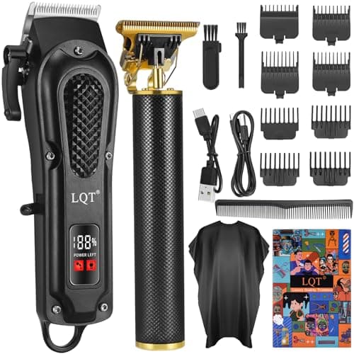 LQT® Men's Professional Hair Clippers Kit，Cordless & Corded Barber Clippers Set，Grooming Rechargeable Beard Trimmer with Adjustable Blade Black