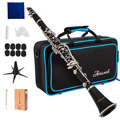 Aisiweier B-Flat Clarinet Black Ebonite Clarinet For Beginner, With Nickel-plated Keys,Belt, Joint Grease, White Gloves, Soft Polishing Cloth, 8 Mouthpiece Cushion, Hard clarinets