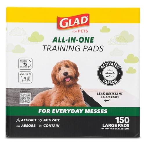 Glad for Pets Black Charcoal Puppy Pads - Super Absorbent Disposable Dog Pee Pads, Potty Training Pads, and Pet Supplies - Dog Pee Pads for Crate Training and Indoor Use 23" x 23" - 150 Count