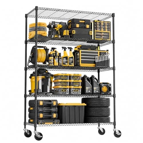 M MZG 5-Shelf Heavy Duty Garage Shelving Wire Adjustable Storage Rack for Kitchen Laundry Bathroom Pantry 1750 lbs Capacity Black 17.7 x 47.3 x 75.6 Inch